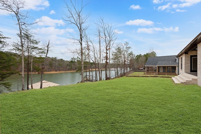 view of yard with a water view