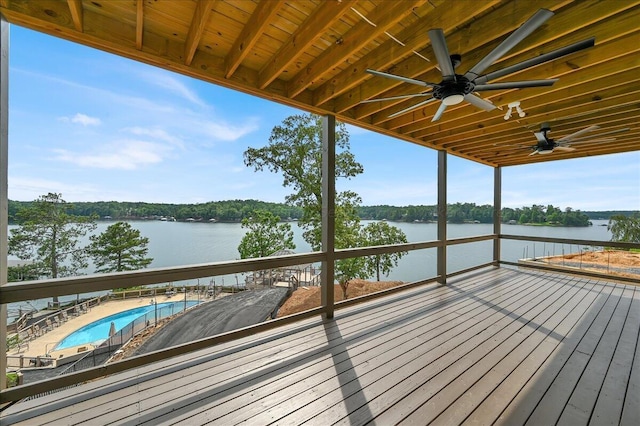 dock area with a water view and a balcony