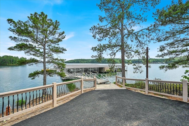 view of dock with a water view