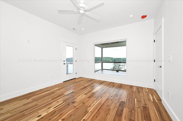 empty room featuring ceiling fan and wood-type flooring