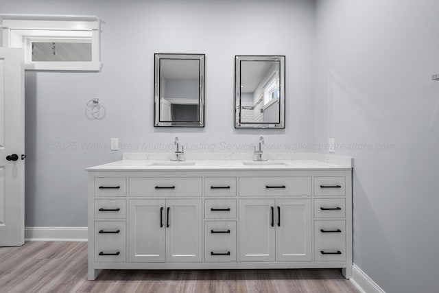 bathroom featuring hardwood / wood-style flooring and vanity