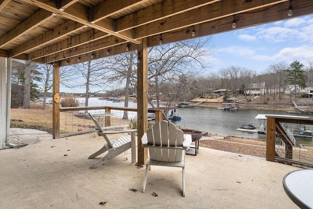 view of patio / terrace with a water view