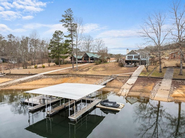 view of dock with a water view