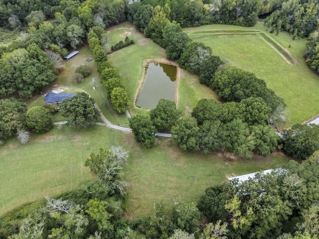 bird's eye view featuring a water view and a rural view