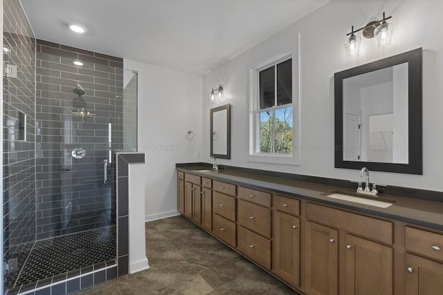 bathroom with vanity and walk in shower