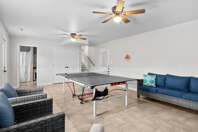 playroom featuring ceiling fan