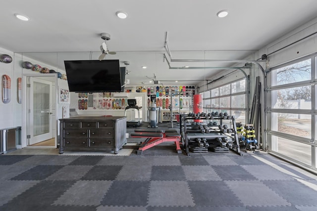 garage with recessed lighting