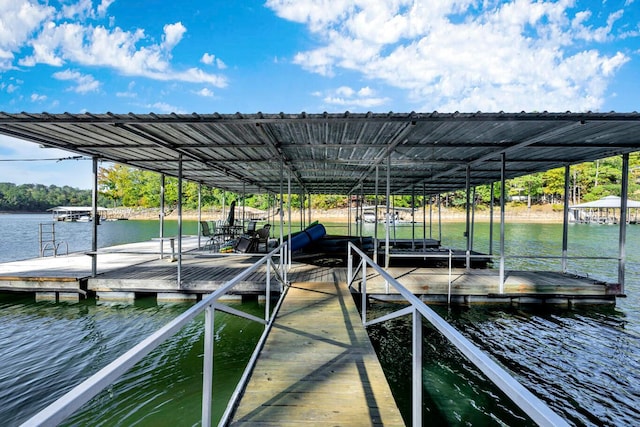 view of dock with a water view