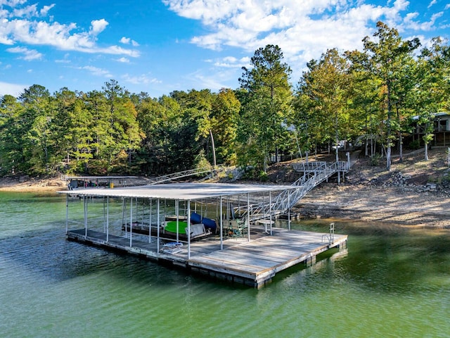 view of dock with a water view