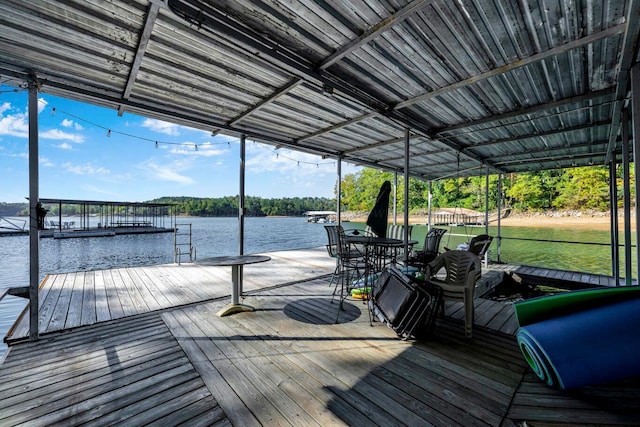 dock area with a water view