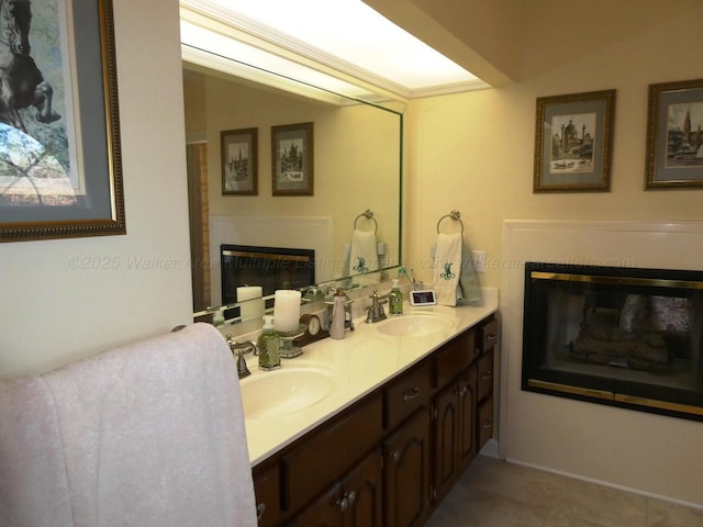 bathroom with vanity and tile patterned floors