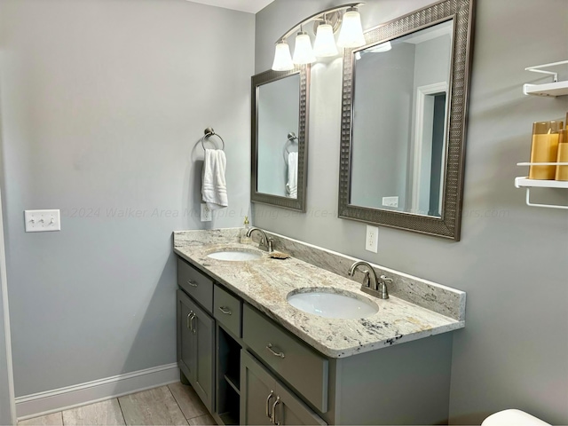 bathroom featuring hardwood / wood-style flooring and vanity