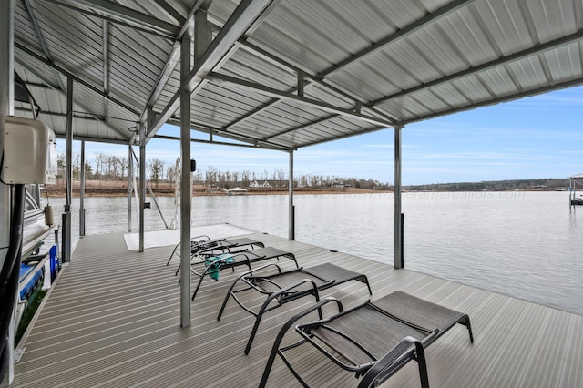 dock area with a water view