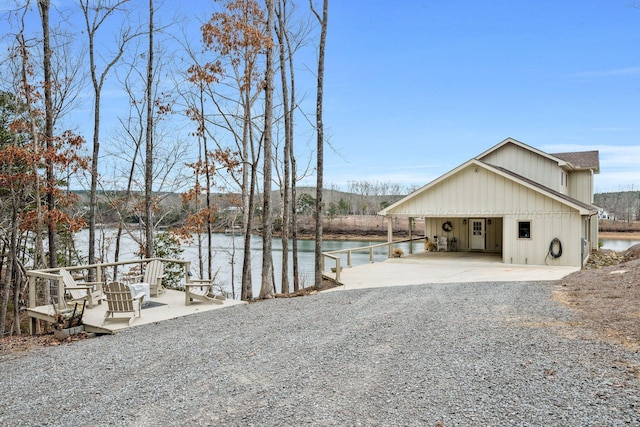 exterior space featuring a water view