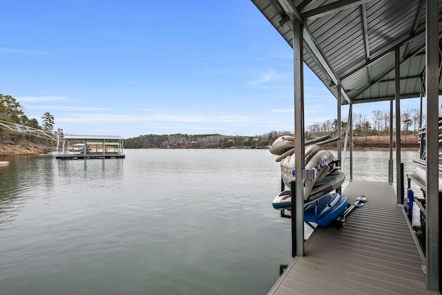 view of dock featuring a water view