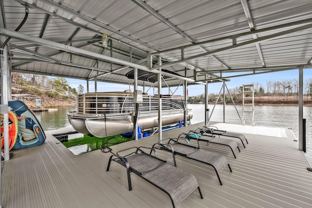 view of dock with a water view