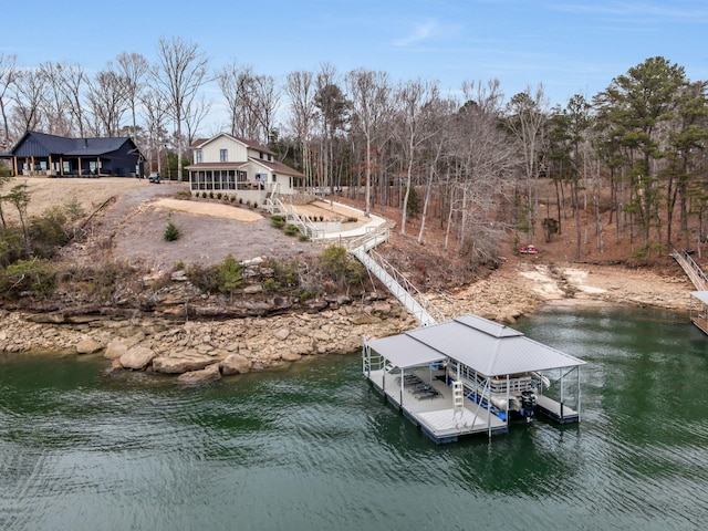 view of dock with a water view