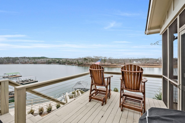 wooden deck with a water view