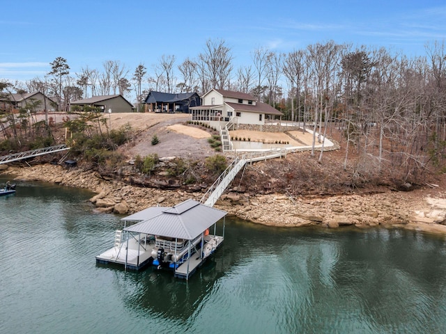 view of dock with a water view