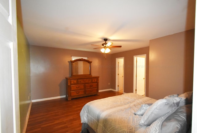 bedroom featuring ceiling fan and dark hardwood / wood-style floors