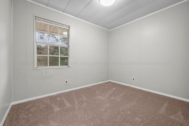 unfurnished room with carpet and ornamental molding