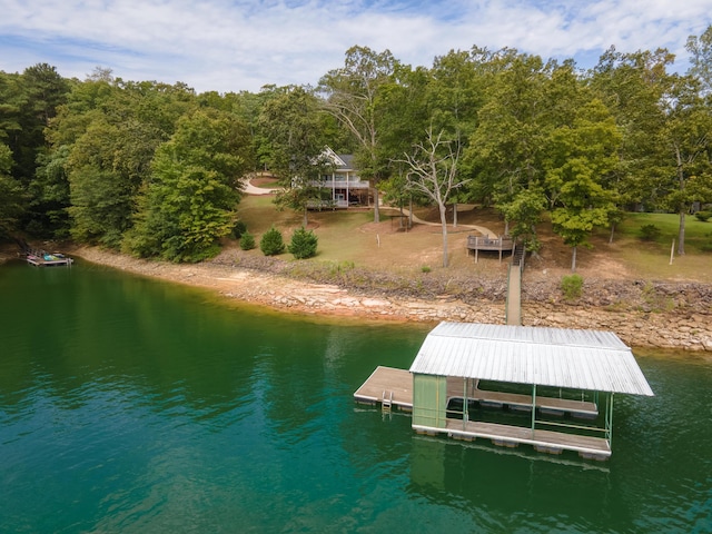 dock area with a water view