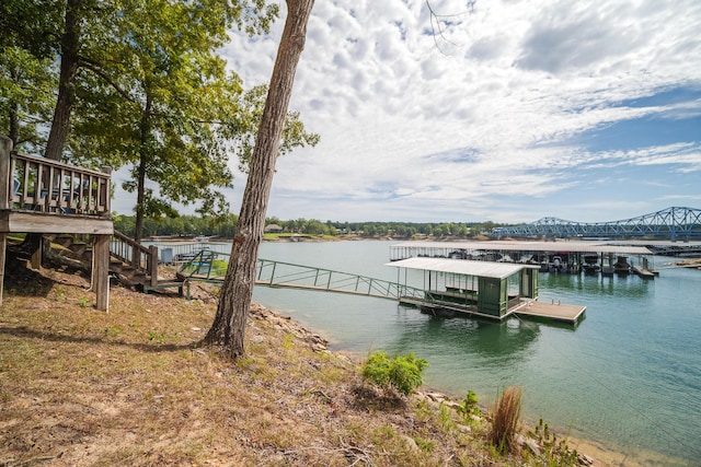 view of dock with a water view