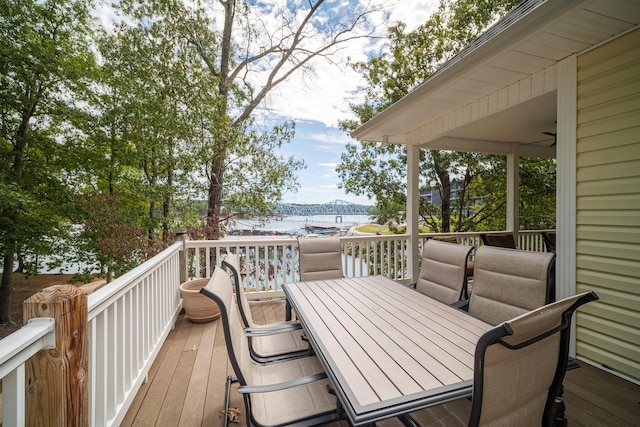 wooden deck with a water view