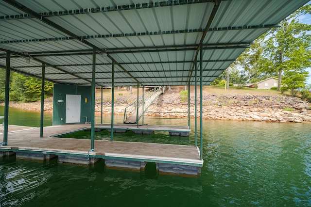 view of dock with a water view