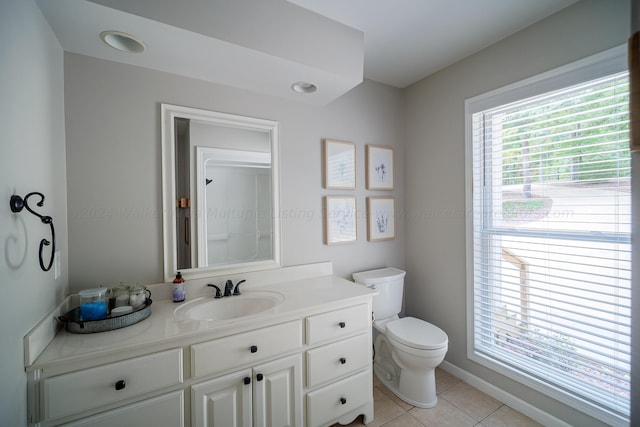 bathroom featuring tile patterned floors, vanity, and toilet