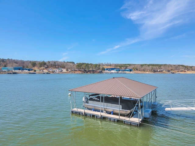 view of dock featuring a water view and boat lift