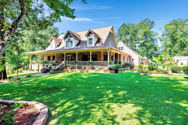 view of front of house featuring a porch and a front lawn