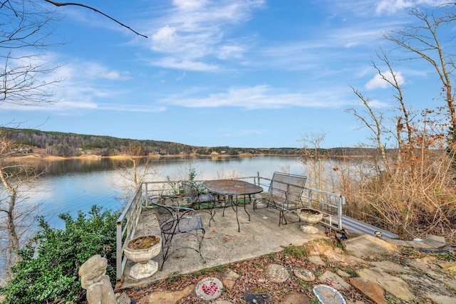 dock area with a water view