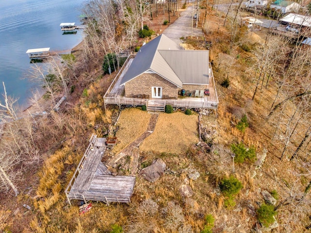 aerial view featuring a water view