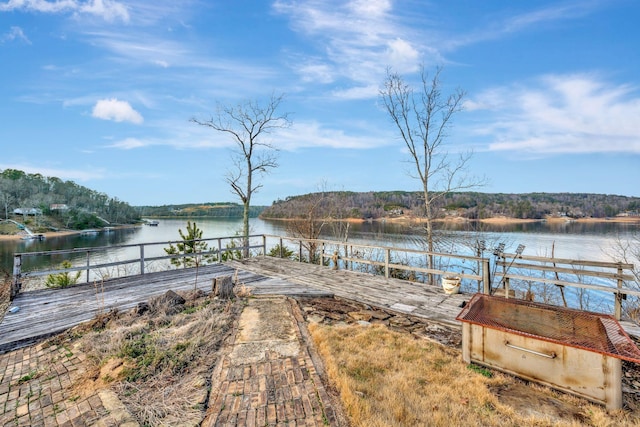 dock area featuring a water view