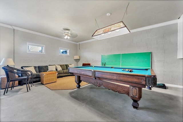 187 S Pointe Dr, Arley, AL 35541 - rec room featuring concrete flooring, crown molding, and pool table