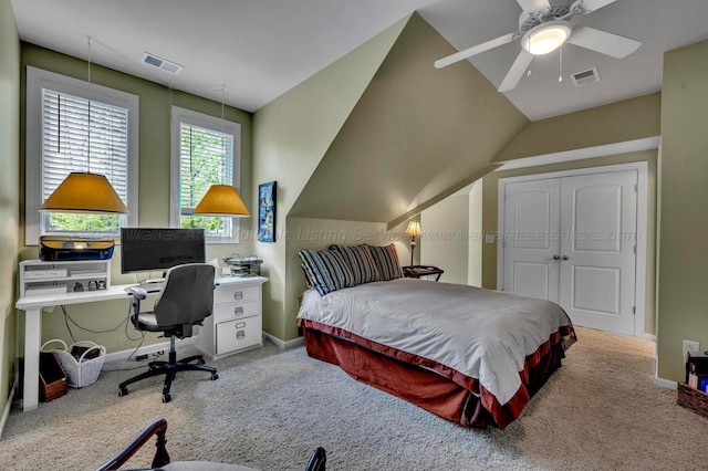 187 S Pointe Dr, Arley, AL 35541 - bedroom with carpet, an office area, lofted ceiling, a ceiling fan, and baseboards