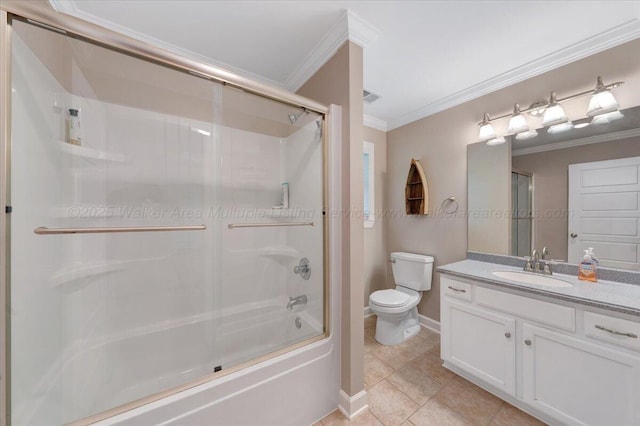 526 Boat Launch Rd, Quinton, AL 35130 - bathroom with ornamental molding, vanity, shower / bath combination with glass door, and tile patterned floors