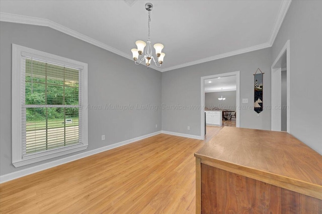 526 Boat Launch Rd, Quinton, AL 35130 - spare room featuring a chandelier, light wood-style floors, and ornamental molding