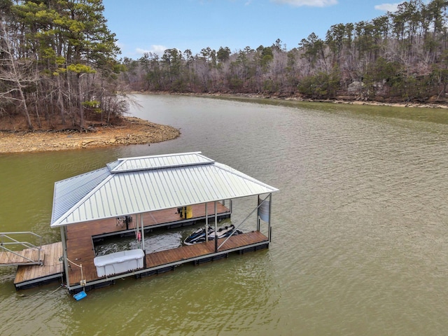 view of dock with a water view