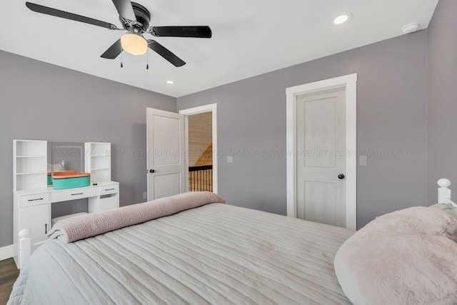 bedroom featuring a ceiling fan and recessed lighting