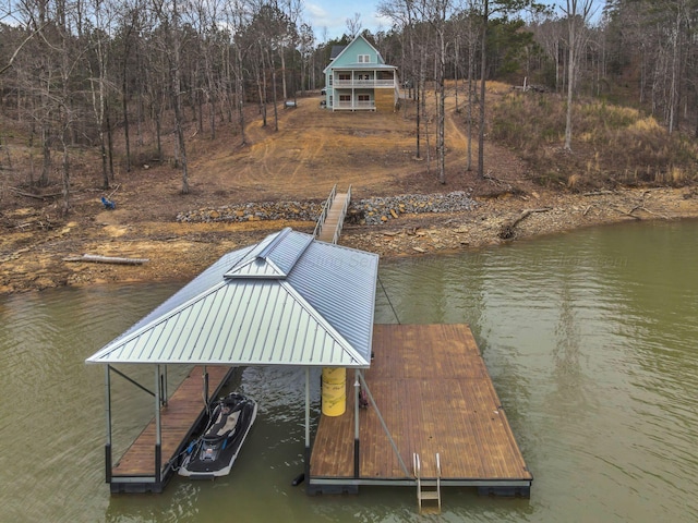 view of dock featuring a water view