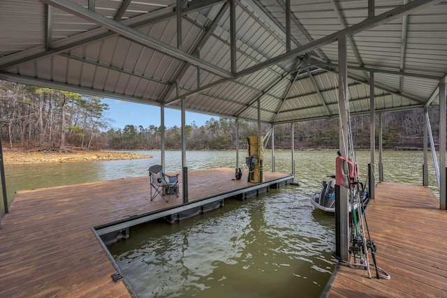 view of dock with a water view