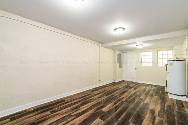 409 W 13th St, Jasper, AL 35501 - unfurnished room featuring water heater, dark wood-style flooring, baseboards, and electric panel