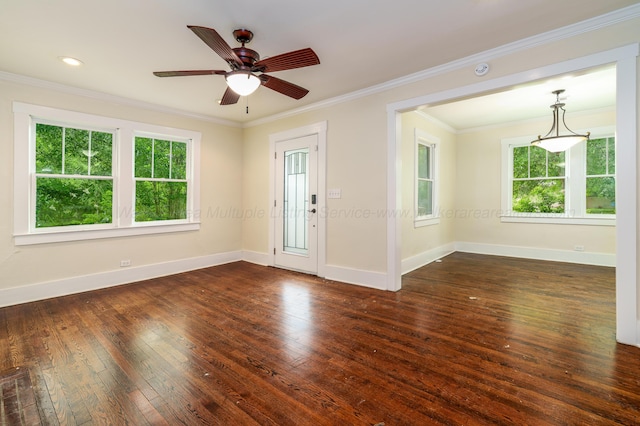 409 W 13th St, Jasper, AL 35501 - spare room with hardwood / wood-style flooring, baseboards, crown molding, and a ceiling fan