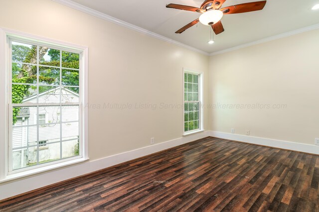 409 W 13th St, Jasper, AL 35501 - unfurnished room with crown molding, baseboards, dark wood-type flooring, a ceiling fan, and recessed lighting