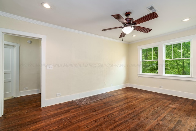 409 W 13th St, Jasper, AL 35501 - empty room featuring hardwood / wood-style floors, ornamental molding, baseboards, a ceiling fan, and recessed lighting