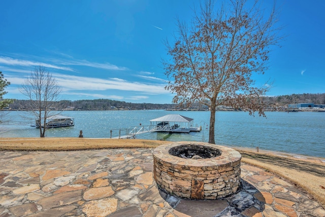 930 County Road 175, Crane Hill, AL 35053 - exterior space with an outdoor fire pit, a dock, and a water view