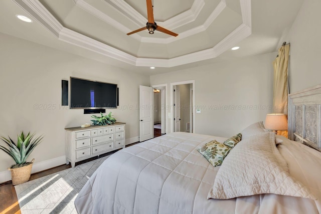 930 County Road 175, Crane Hill, AL 35053 - bedroom with a tray ceiling, crown molding, a ceiling fan, baseboards, and recessed lighting