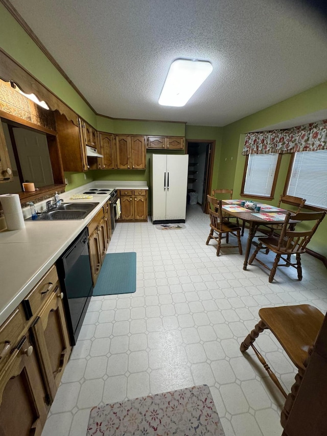 2354 Old Parrish Rd, Parrish, AL 35580 - kitchen featuring freestanding refrigerator, black dishwasher, a textured ceiling, a sink, and light floors